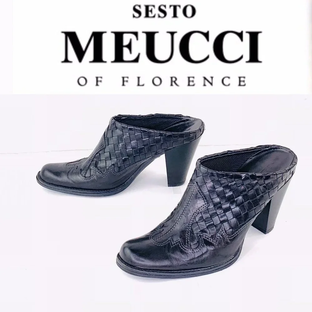 Sesto Meucci WESTERN Mules Black Woven Calf Italian Leather women EUR 36 - Picture 2 of 12